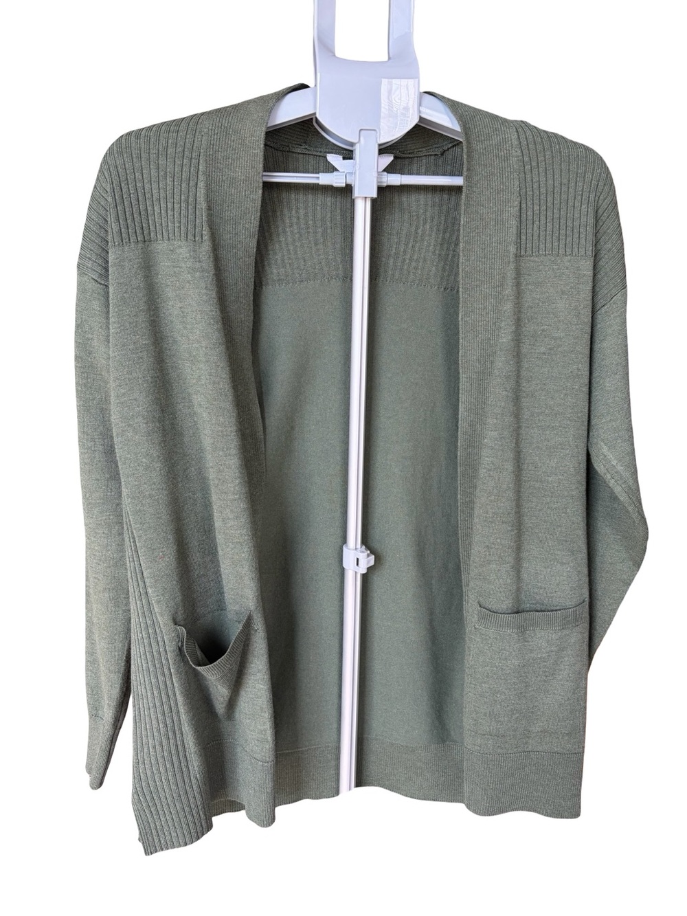 Time and Tru Olive Green Open Cardigan with Pockets